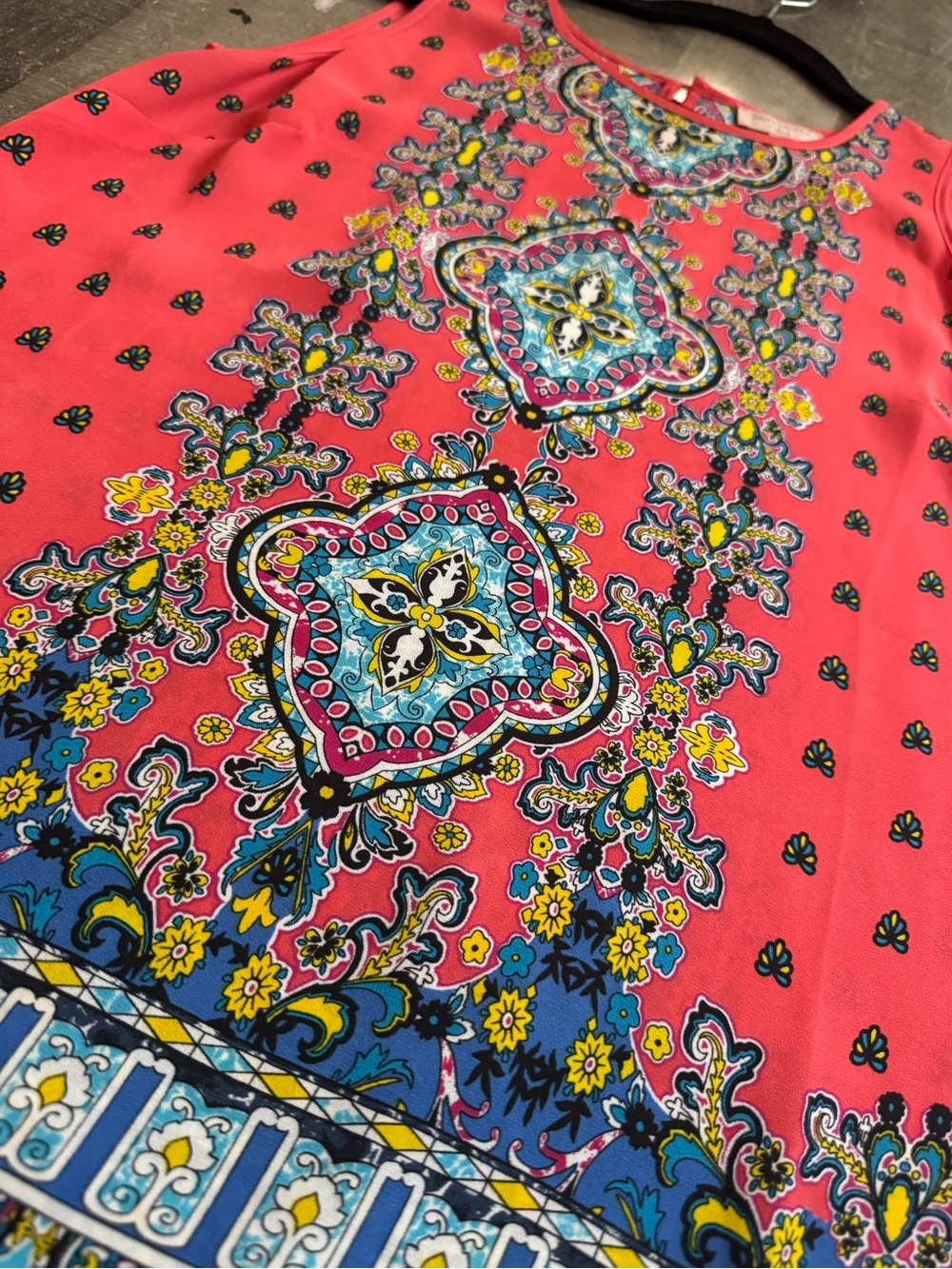 Saint Tropez West Multicolor Paisley Top with Coral Trim